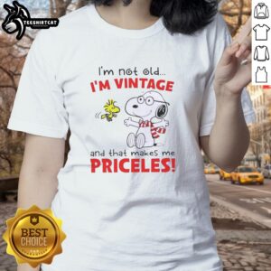 Official Peanuts Snoopy tee for ladies featuring 'I'm Not Old, I'm Vintage' slogan, perfect for vintage enthusiasts.