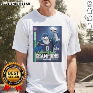 Good Seahawks Super Bowl Champs mascot trophy T-shirt featuring vibrant graphics celebrating Seattle Seahawks victory.