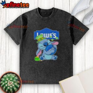 Official Stitch with St. Patrick's Hug Lowes logo on a washed t-shirt, perfect for celebrating St. Patrick's Day.