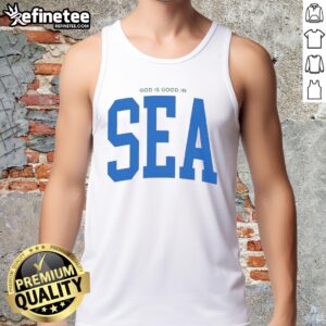 Good Seattle Seahawks Super Bowl LX Champions tank top featuring 'God Is Good' design in vibrant colors.