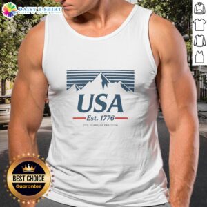 Hot USA Mountains tank top celebrating 250 years of freedom, featuring a vibrant design and patriotic colors.