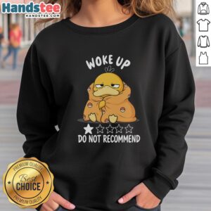 Cozy Psyduck sweatshirt featuring 'Do Not Recommend' text, perfect for Pokmon fans who love stylish wake-up attire.