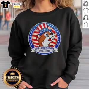 Alt Text: Premium Buc-Ee's Beaver 250th Anniversary sweatshirt featuring Uncle Sam, Patriot theme, and American flag design.