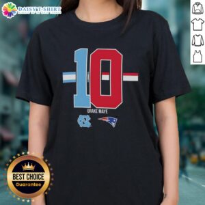 Official Drake Maye New England Patriots x North Carolina Tar Heels logo ladies tee showcasing team spirit and style.