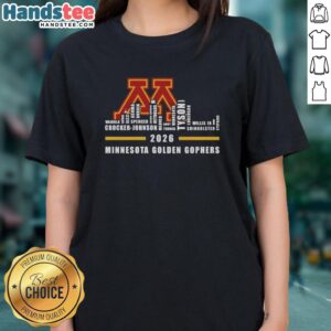 2026 Minnesota Golden Gophers Ladies Tee featuring city skyline design and all team names for fans.