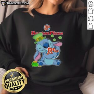 Nice Stitch Hug Boston Pizza Logo Happy St. Patrick's Day Sweatshirt featuring vibrant green design and festive elements.