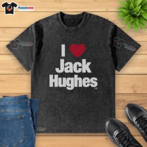 Pretty I Heart Jack Hughes washed t-shirt featuring a stylish graphic design for hockey fans.