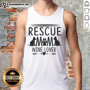 Top Rescue Mom Wine Lover Tank Top featuring a rescue dog design, perfect for dog lovers and wine enthusiasts.