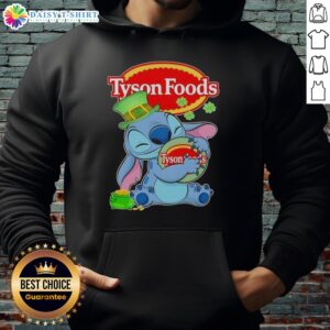 Stylish hoodie featuring 'Nice Stitch' design and St. Patrick's theme with Tyson Foods logo, perfect for festive wear.