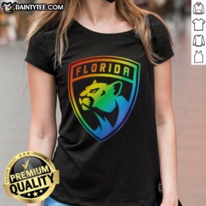 Florida Panthers Team Pride logo on a stylish ladies tee, showcasing vibrant colors and perfect for fans.