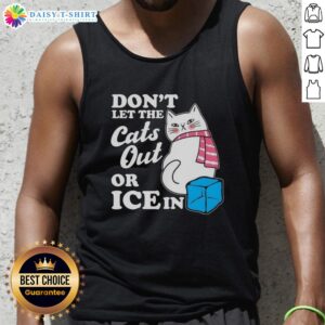 Hot 'Don't Let the Cats Out or ICE In' anti-ICE tank top design featuring bold text and playful graphics.