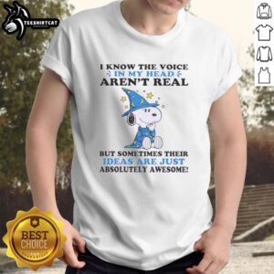 Original Peanuts Snoopy t-shirt featuring 'I Know The Voice In My Head Aren't Real' quote with Snoopy illustration.