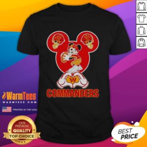 Alt Text: Good Washington Commanders Mickey Mouse Love Heart T-Shirt featuring a playful design for fans.