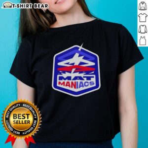 Top The Nerd Closet Mat Maniacs Ladies Tee featuring a stylish graphic design, perfect for fans of nerd culture.