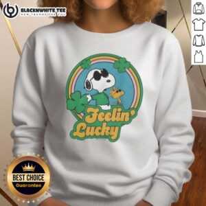 Pretty Peanuts Shamrock Feeling Lucky Sweatshirt featuring vibrant green design, perfect for St. Patrick's Day celebrations.