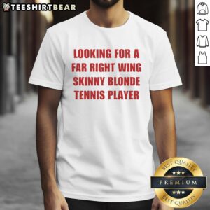 Skinny blonde tennis player wearing a stylish t-shirt, embodying a far-right wing theme in sports fashion.