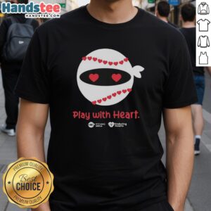 Pretty Pitching Ninja Play With Heart T-Shirt featuring a vibrant ninja graphic, perfect for baseball enthusiasts.