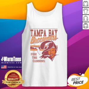 Alt Text: Stylish Nice Tampa Bay Buccaneers Fire The Cannons Spirit Script Tank Top for fans, featuring team colors and logo.