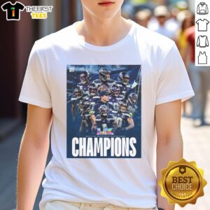 Seattle Seahawks Team graphic T-shirt celebrating Super Bowl LX 2026 Champions, vibrant design and team colors.