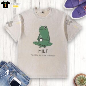 Hot Frog Milf Memory Id Like to Forget washed t-shirt featuring a vibrant frog graphic on a soft cotton fabric.