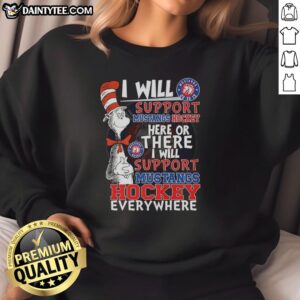 Good Dr. Seuss Cat in the Hat sweatshirt supporting Mustangs hockey team, perfect for fans and cozy wear.