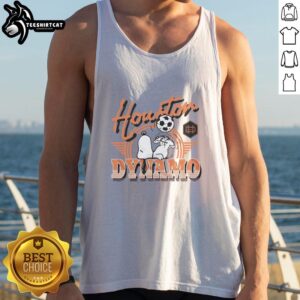 Premium Peanuts Snoopy x Houston Dynamo FC tank top featuring vibrant graphics and a comfortable fit for fans.