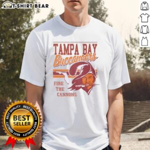 Original Tampa Bay Buccaneers Fire The Cannons Spirit Script T-Shirt featuring vibrant team colors and bold graphic design.