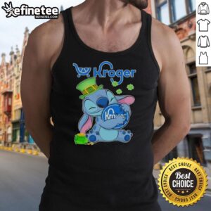 Official Stitch with St. Patrick's Hug Kroger logo tank top showcasing festive design for St. Patrick's Day celebrations.