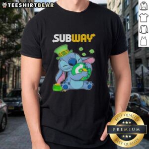Pretty Stitch St. Patrick's Hug Subway Logo T-Shirt featuring a vibrant design for festive celebrations.