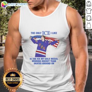 Women's hockey tank top featuring slogan about ice and gold medal-winning team, perfect for hockey fans.