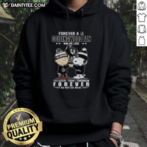 Alt Text: Premium Snoopy and Charlie Brown hoodie for Collingwood FC fans, celebrating loyalty win or lose, stylish and cozy.