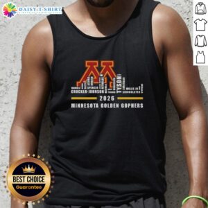 Premium 2026 Minnesota Golden Gophers tank top featuring city skyline design and all team names for stylish fans.