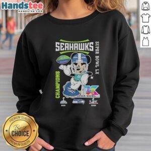 Pretty Mickey Mouse X Seattle Seahawks Super Bowl LX Champions 2026 graphic sweatshirt featuring vibrant design and team colors.