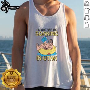 Alt Text: Original 'I'd Rather Be Soaking in Utah' tank top design, perfect for summer adventures and outdoor lovers.