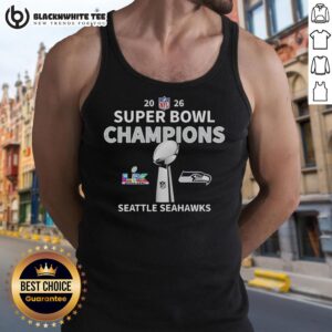 2026 Seattle Seahawks Super Bowl LX Champions tank top featuring NFL trophy design, perfect for fans.