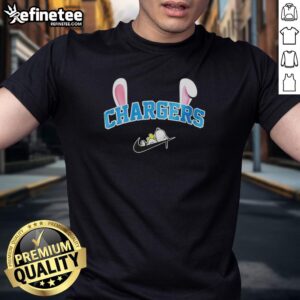 Los Angeles Chargers X Snoopy Happy Easter T-Shirt featuring vibrant graphics and festive design for football fans.