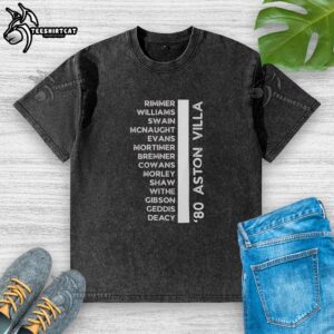 Alt Text: Classic '80 Aston Villa Legends 1981 Title Winners' washed t-shirt featuring vintage design and team colors.