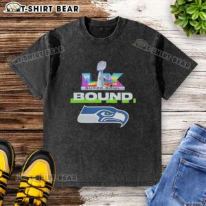 Alt Text: Official Seattle Seahawks NFC Champions Super Bowl LX Bound big logo washed t-shirt featuring vibrant team colors.
