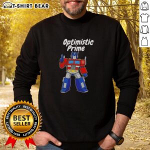 Original Elon Musk Optimistic Prime Sweatshirt featuring a bold design and vibrant colors, perfect for fans of innovation.