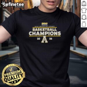 Appalachian State Mountaineers 2026 Sun Belt Conference Men's Basketball Champions T-Shirt featuring team logo and colors.
