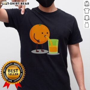 Good Orange Juice Character Squeezed T-Shirt featuring a fun cartoon orange with a cheerful expression.
