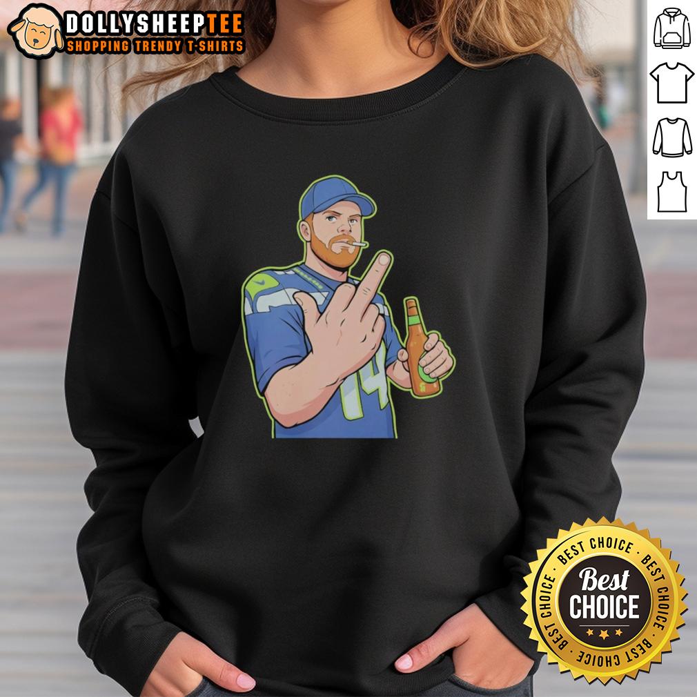 Awesome Cartoon Sam Darnold Flick Off Middle Finger Sweatshirt Awesome cartoon Sam Darnold sweatshirt featuring a playful middle finger gesture design.