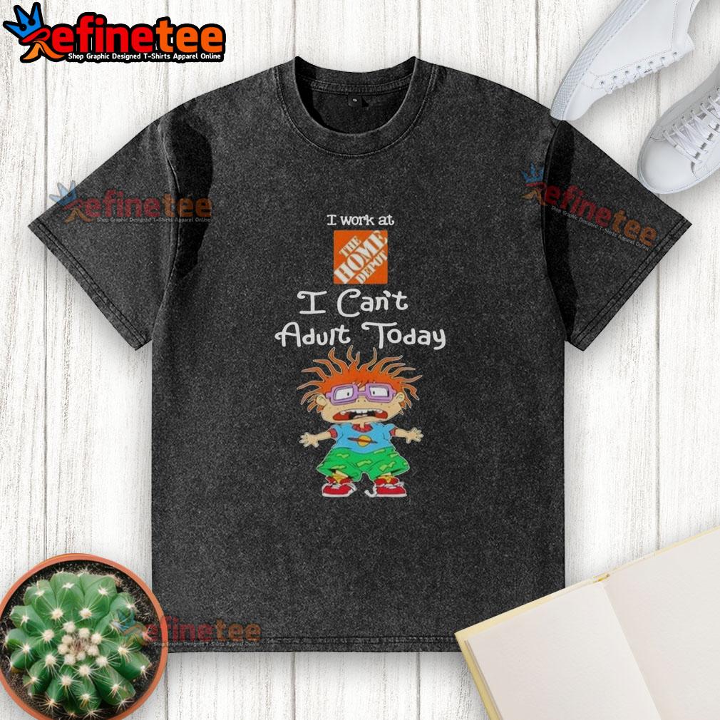 awesome-chuckie-finster-i-work-at-the-home-depot-i-cant-adult-today-washed-t-shirt Alt Text: Awesome Chuckie Finster I Work At The Home Depot I Can't Adult Today T-Shirt design featuring a playful cartoon style.