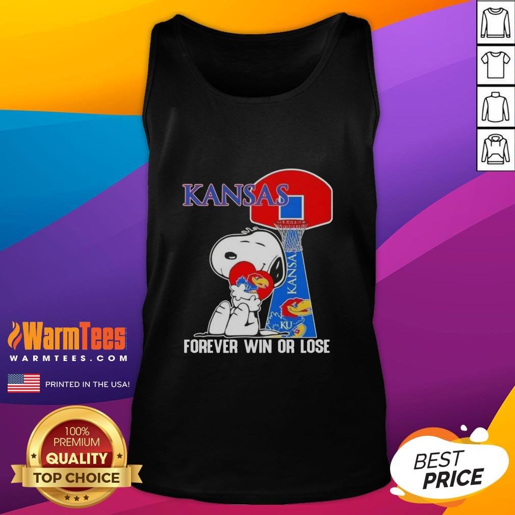 awesome-peanuts-snoopy-forever-win-or-lose-kansas-jayhawks-basketball-tank-top Alt Text: Awesome Peanuts Snoopy Forever Win or Lose Kansas Jayhawks Basketball Tank Top featuring Snoopy and team colors.