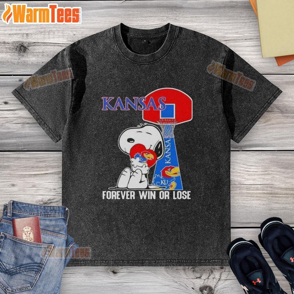 awesome-peanuts-snoopy-forever-win-or-lose-kansas-jayhawks-basketball-washed-t-shirt Awesome Peanuts Snoopy Forever Win or Lose Kansas Jayhawks Basketball washed t-shirt in vibrant colors.