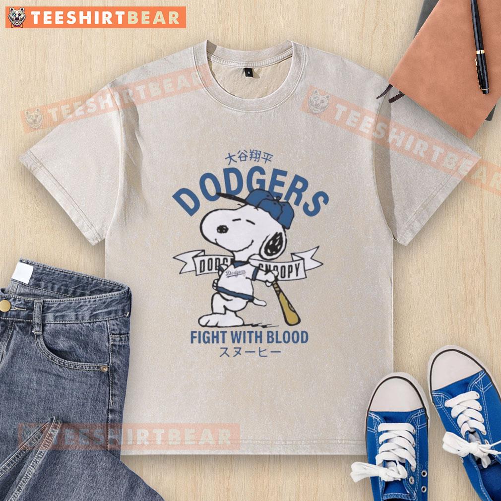 awesome-peanuts-snoopy-x-los-angeles-dodgers-fight-with-blood-washed-t-shirt Alt Text: Awesome Peanuts Snoopy X Los Angeles Dodgers Fight With Blood Washed T-Shirt featuring iconic cartoon design.