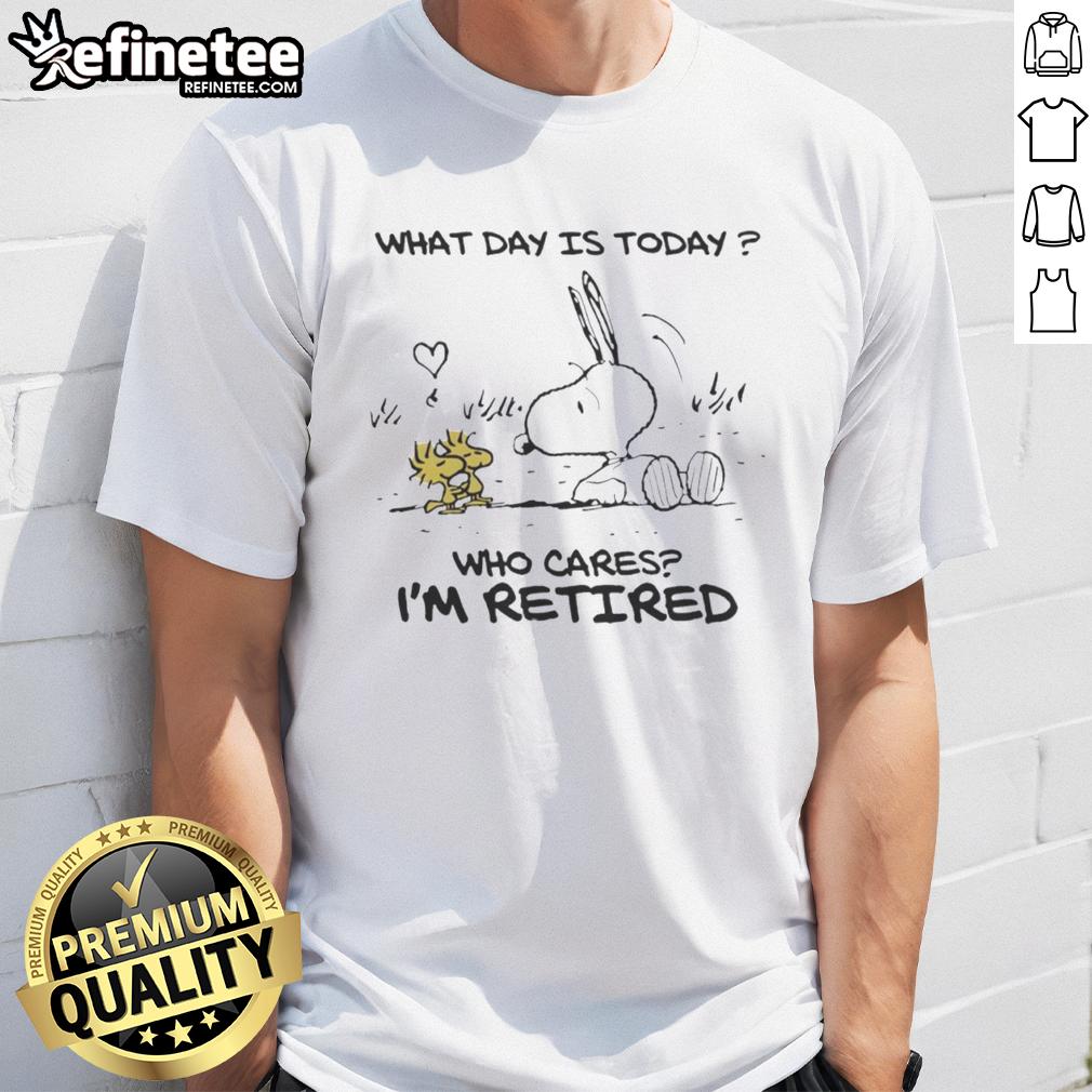 awesome-snoopy-peanuts-what-day-is-today-who-cares-im-retired-t-shirt-1 Alt Text: Awesome Snoopy Peanuts 'What Day Is Today Who Cares I'M Retired' T-Shirt featuring Snoopy in a relaxed pose.