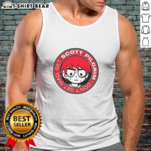 Original Scott Pilgrim 'Don't Get Mad, Get Tank Top' design featuring vibrant graphics and iconic characters.