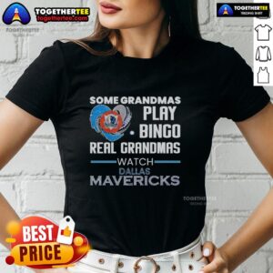 Grandmas enjoying bingo while wearing Dallas Mavericks ladies tee, showcasing fun and team spirit.