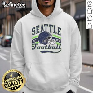 Retro Seattle Seahawks Super Bowl LX hoodie featuring classic helmet design, established 1976, perfect for fans.